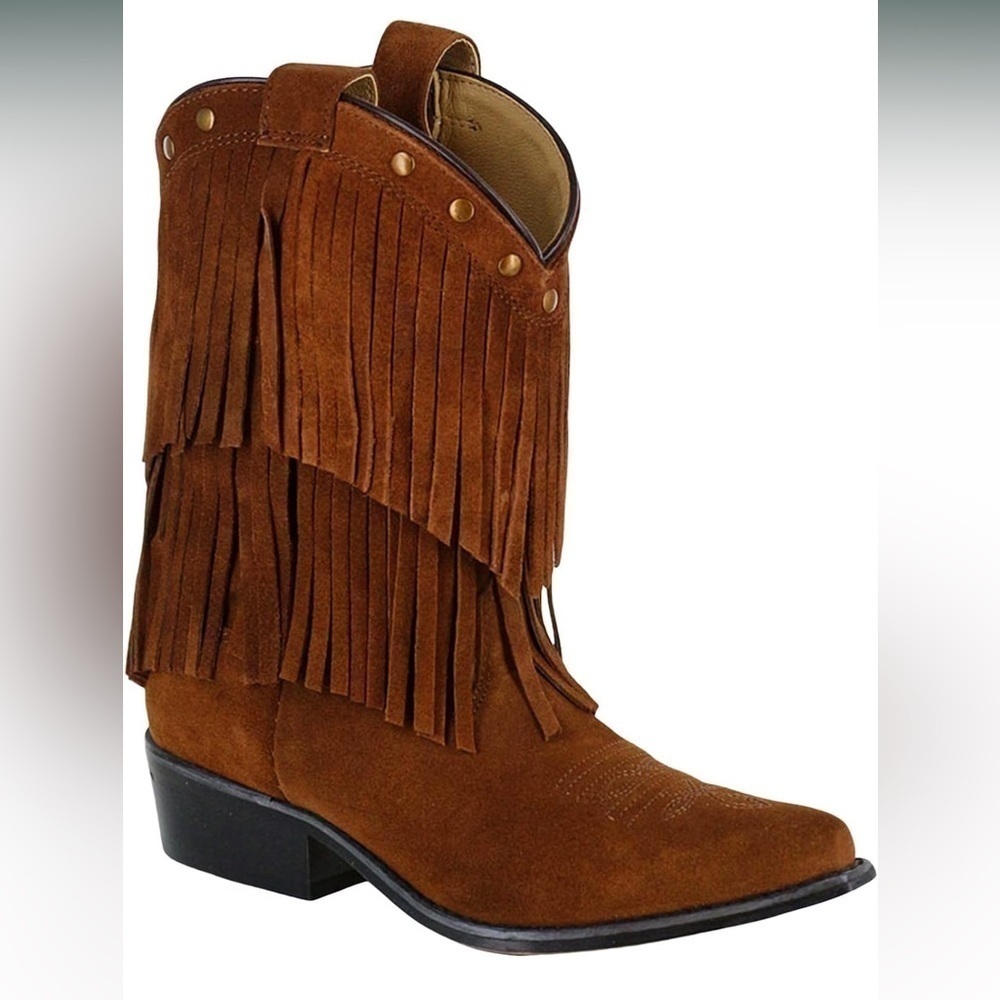 Shyanne Girls Double Fringe Cowboy Boot Snip Toe Size 4.5